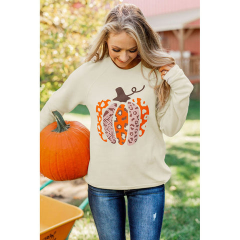 Section pumpkin print long-sleeved top women's hoodless sweater m300640