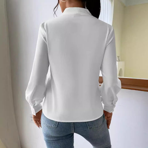 Long-sleeved shirt design sense V-neck solid color loose top m300944