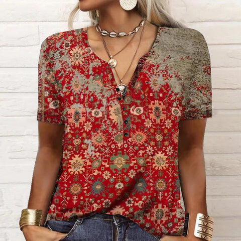 Women's short-sleeved printed ethnic fashion T-shirt women's m300017