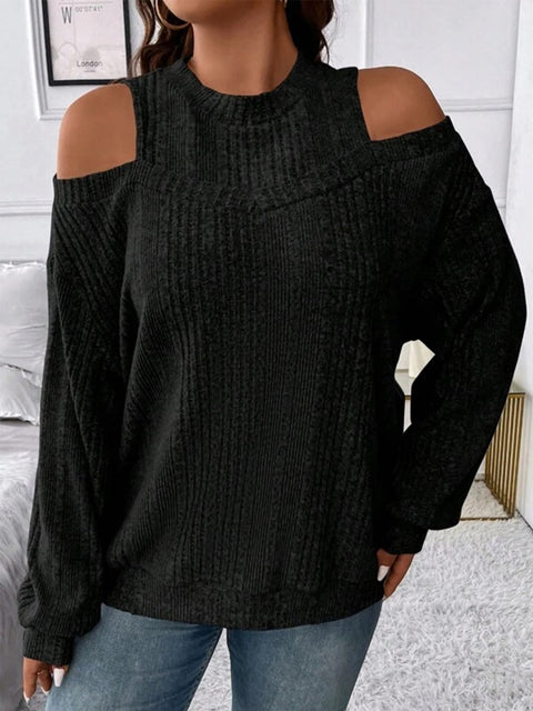 Casual Solid Color off-the-Shoulder Fashion Loose-Fitting Long Sleeves T-shirt Knitted Top M300351