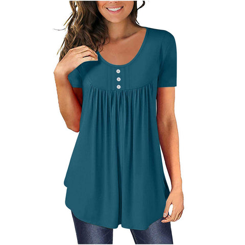 Tunic top casual shirt V-neck short-sleeved button-up T-shirt m300903