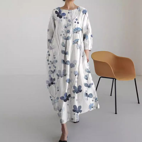 Loose new retro floral loose women's printed long dress m300916