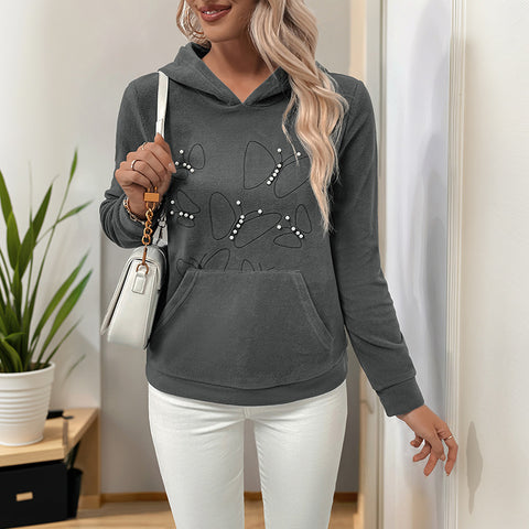 Casual fleece pullover hooded top beaded hoodie sweater women's m300811