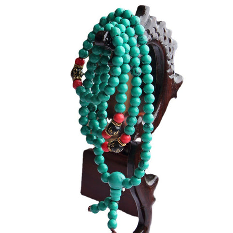 Multi-layer turquoise Tibetan ornament 108 Buddha bead bracelet, turquoise Buddha bead winding bracelet, elastic thread m3331228