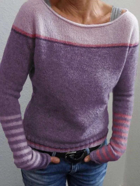 Crew neck color matching loose fashion pullover knitted sweater m300496