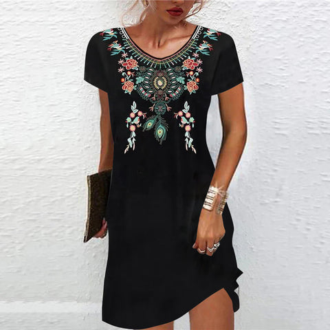 Mid-Waist Printed Casual Short Sleeve Dress M300193