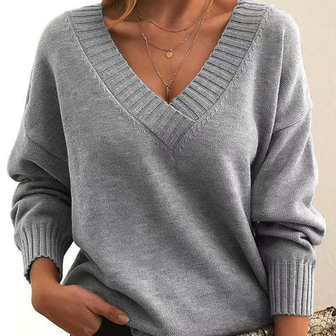 Pullover women's loose V-neck casual versatile knitted sweater m300494