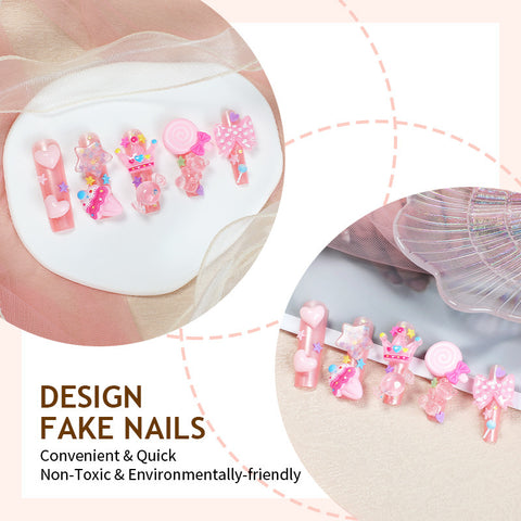 Wear nail pads Long water pipe nail art Three-dimensional candy bow accessories Nail pads 24 pieces