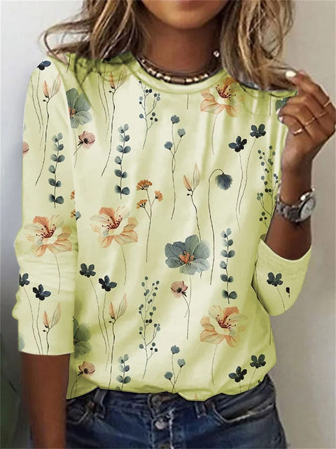 Long Sleeve T-Shirt Women's Solid Color Flower m300934