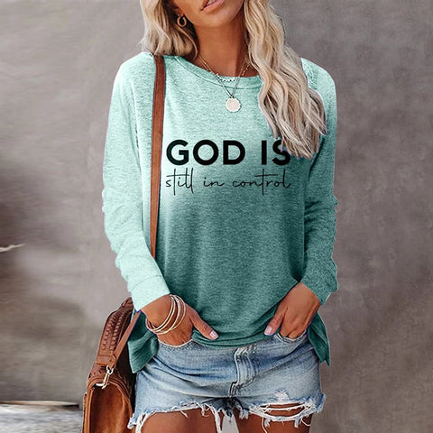 Crew neck T-shirt women's long-sleeved loose printed top m300648