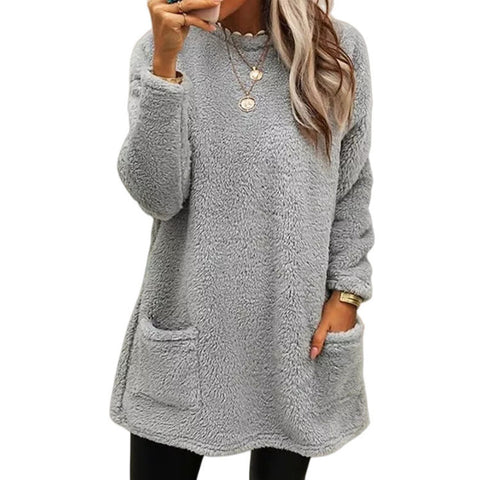 Long Sleeve Pocket Plush Sweater T-Shirt Top m300888