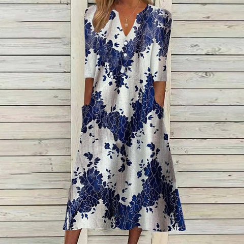 Printed Button Half Sleeve Dress M300188