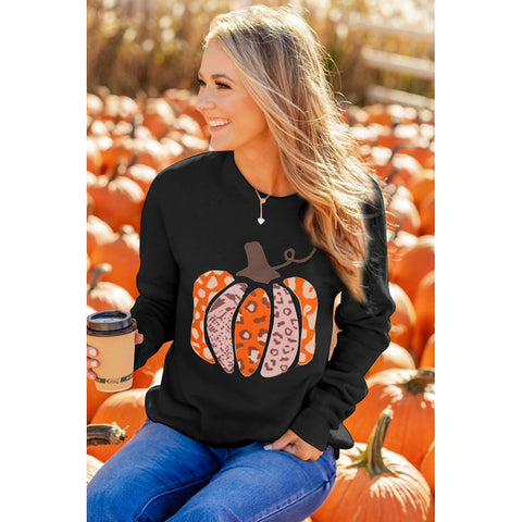 Section pumpkin print long-sleeved top women's hoodless sweater m300640