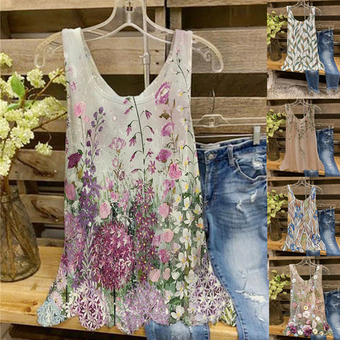 Sweet Printed Loose Large Size Sleeveless Tank Top T-Shirt m300907