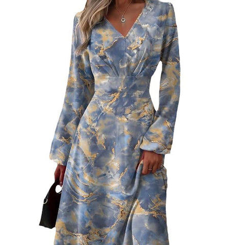 Fashion print dress v-neck long sleeve dress m300931