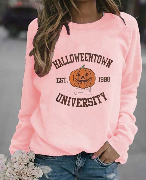 Section pumpkin print long-sleeved top women's hoodless sweater m300640