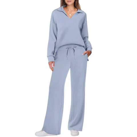 Fashion casual women's long-sleeved drawstring solid color commuter trousers suit women's m300942