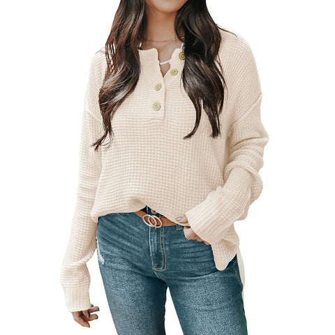 Casual long-sleeved knitted sweater button V-neck autumn and winter long-sleeved loose pullover sweater m300517