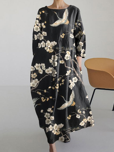 Loose new retro floral loose women's printed long dress m300916