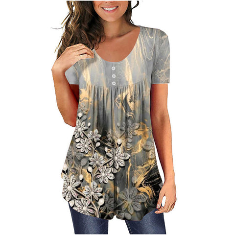 Tunic top casual shirt V-neck short-sleeved button-up T-shirt m300903