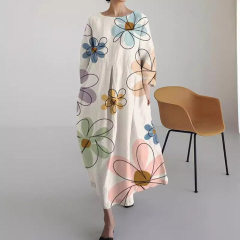 Loose new retro floral loose women's printed long dress m300916