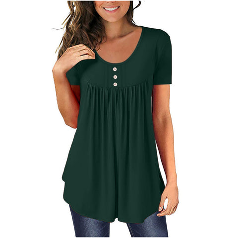 Tunic top casual shirt V-neck short-sleeved button-up T-shirt m300903