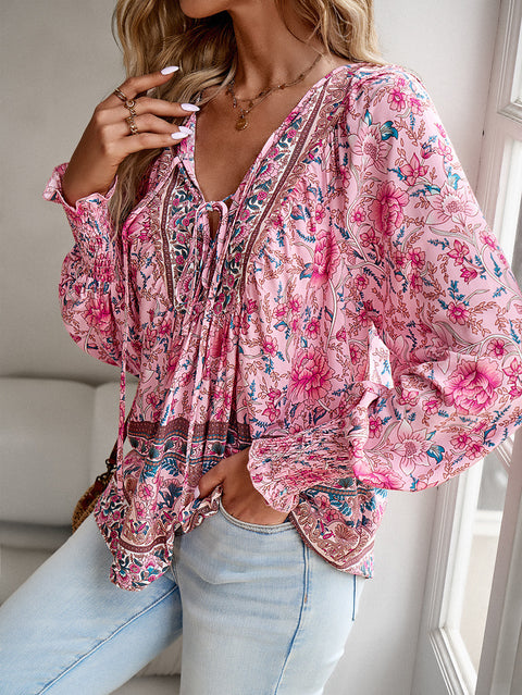 Printed shirt temperament foreign trade v-neck long-sleeved top m300866