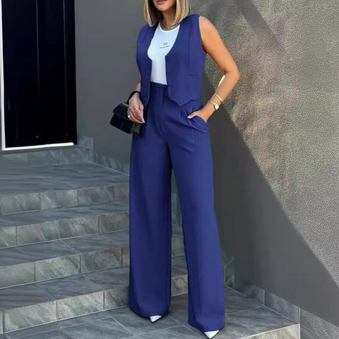 Fashion suit vest vest wide-leg pants casual suit m300059