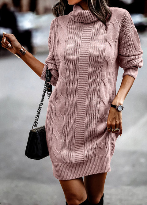 High-neck long-sleeved hip-wrapped sweater women's dress m300500