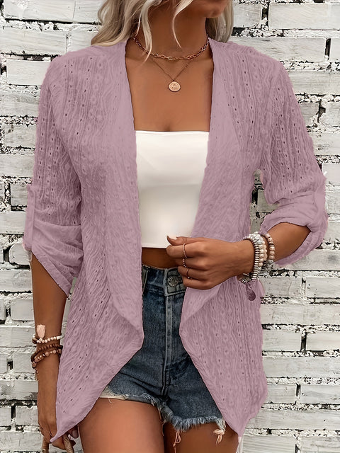 Women's solid color casual cardigan medium sleeve m300422