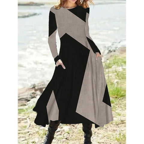 Retro style fashion autumn and winter long-sleeved super pendulum long dress m300863