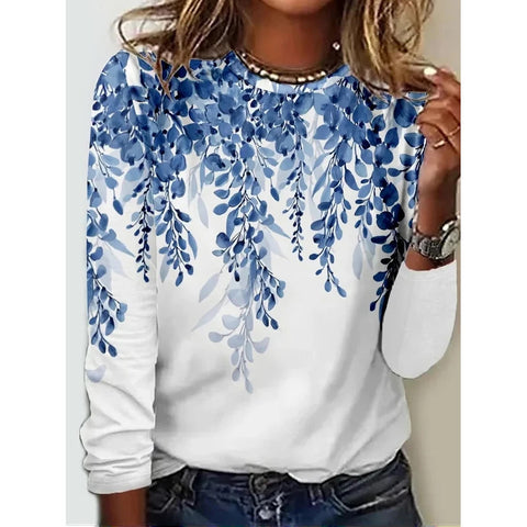 Long Sleeve T-Shirt Women's Solid Color Flower m300934