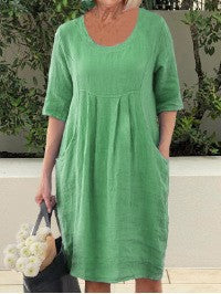 Round neck pocket solid color swing dress m300060