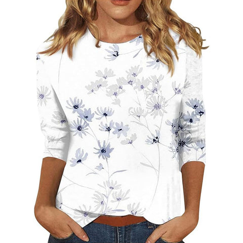 Seven-quarter sleeve plant flower 3D printing crew neck pullover m300615