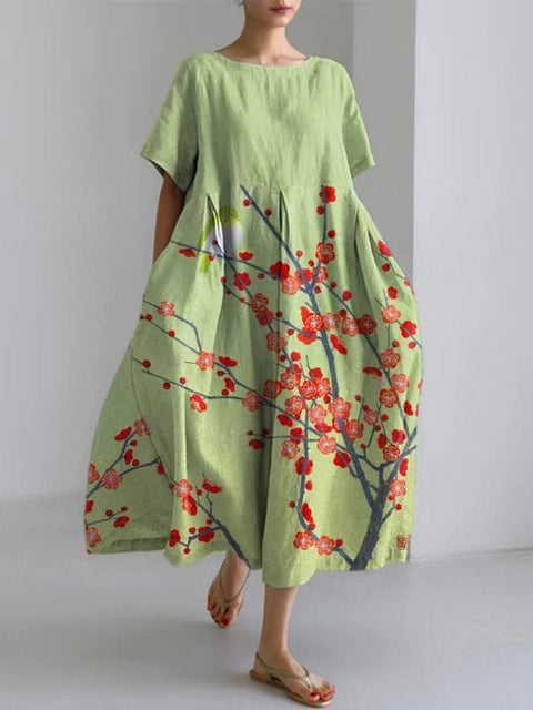 Loose new retro floral loose women's printed long dress m300916