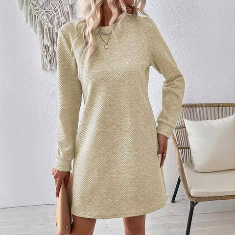 Autumn and winter dress simple and versatile texture round neck long-sleeved short skirt m300702