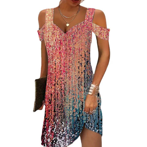 V-neck sexy off shoulder sleeves women's printed slim fit jumpsuit m300030