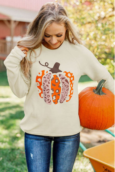 Section pumpkin print long-sleeved top women's hoodless sweater m300640