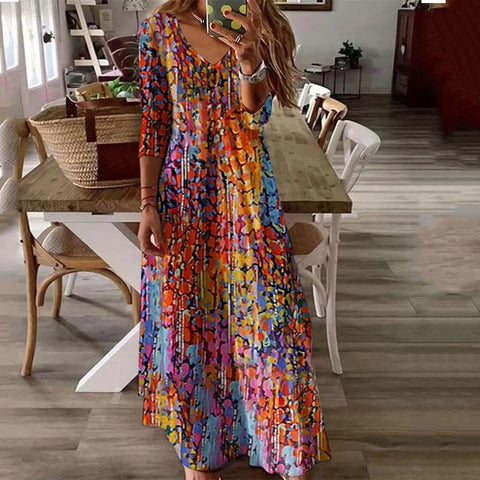 Plant floral print long sleeve ladies dress m300705