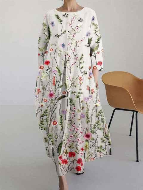 Loose new retro floral loose women's printed long dress m300916