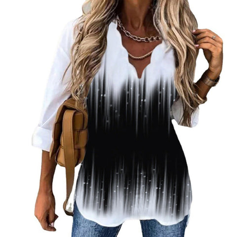 Fluted Collar Shirt Printed Long Sleeve Female M300215