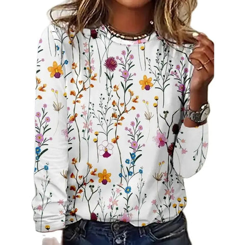 Long Sleeve T-Shirt Women's Solid Color Flower m300934