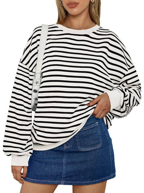 Autumn and winter new color striped crew neck loose sweatshirt sweater m300527