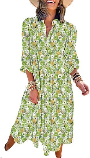 Loose long-sleeved V-neck women's bohemian floral elegant A-shaped dress m300573