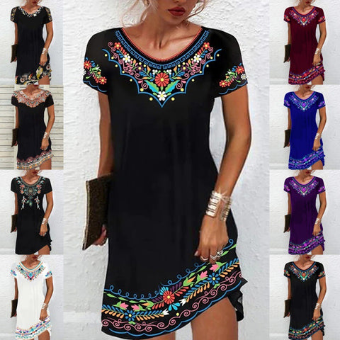 Mid-Waist Printed Casual Short Sleeve Dress M300193