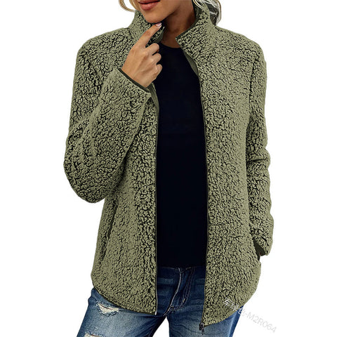 Solid color top sweater women's casual fashion long-sleeved zipper bubble fleece jacket m300462