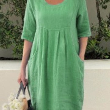 Round neck pocket solid color swing dress m300060