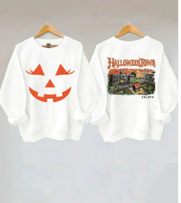 Section pumpkin print long-sleeved top women's hoodless sweater m300640