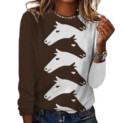 Fashion creative horse head print crew neck large size T-shirt m300933