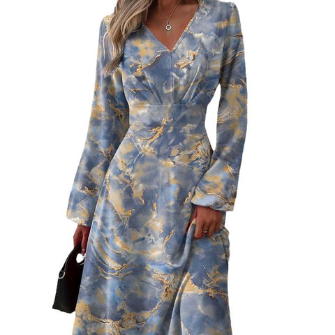 Fashion print dress v-neck long sleeve dress m300931